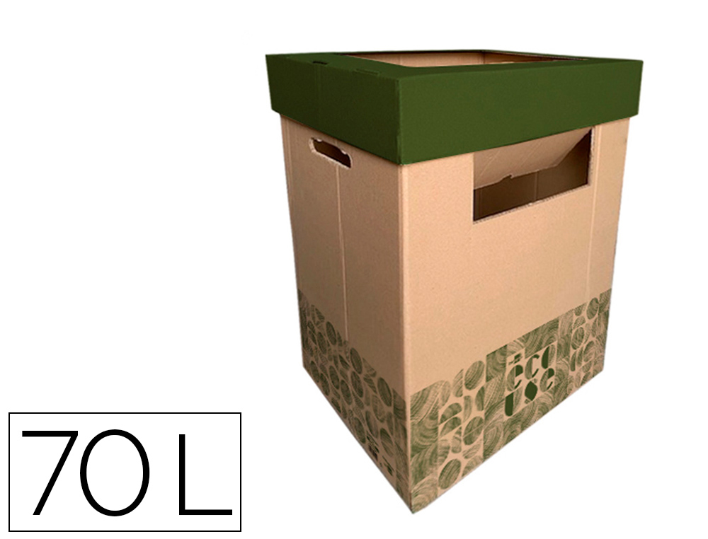 CONTENEDOR PAPELERA RECICLAJE LIDERPAPEL ECOUSE CARTON 100% RECICLADO Y  RECICLABLE 70 LITROS 450X350X650 MM