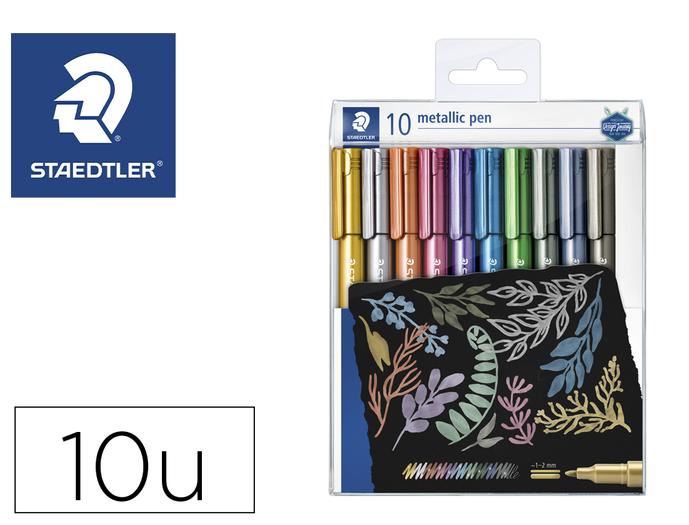 Rotulador staedtler punta de fibra 8323 estuche de 10 unidades colores metalicos surtidos