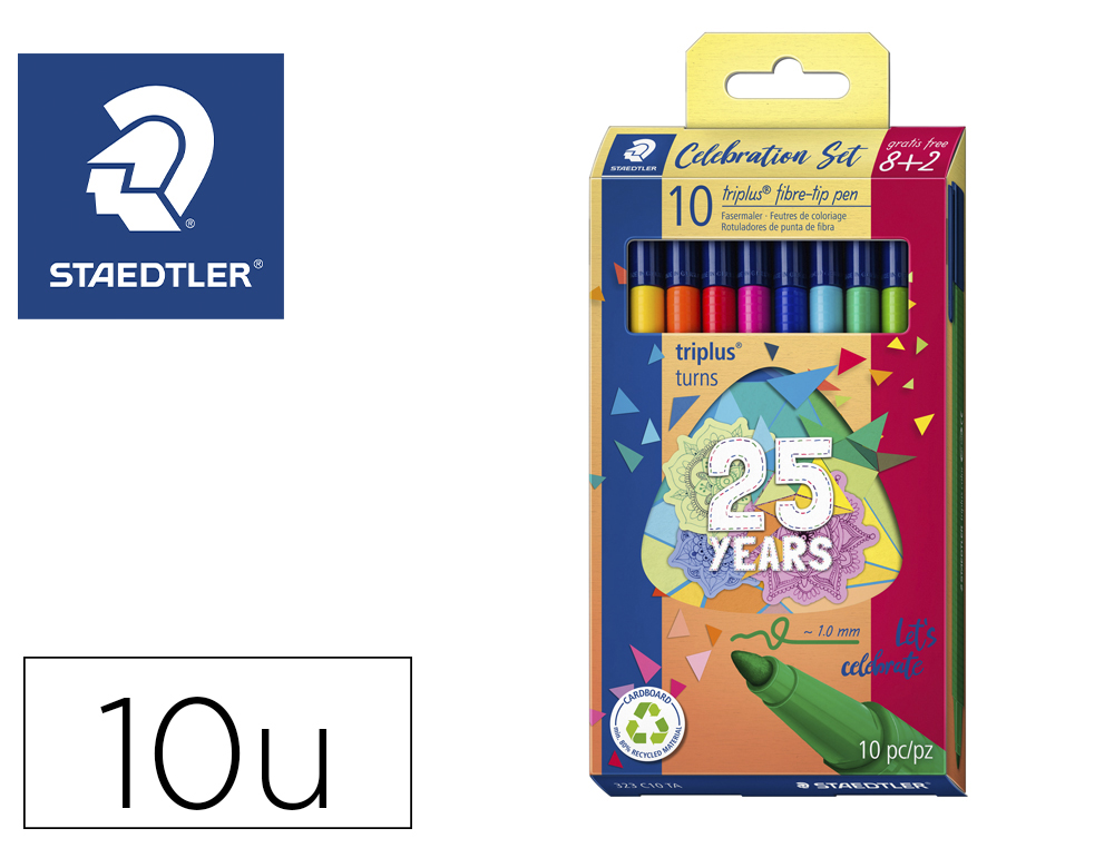 Rotulador staedtler triplus happy estuche de 10 unidades colores surtidos