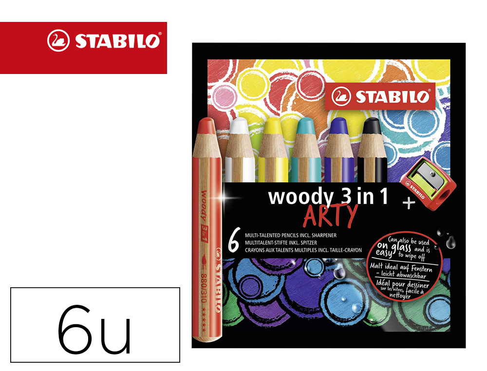 Lapices de colores stabilo woody 3 en 1 arty line mina xxl estuche de 6 colores surtidos + sacapuntas