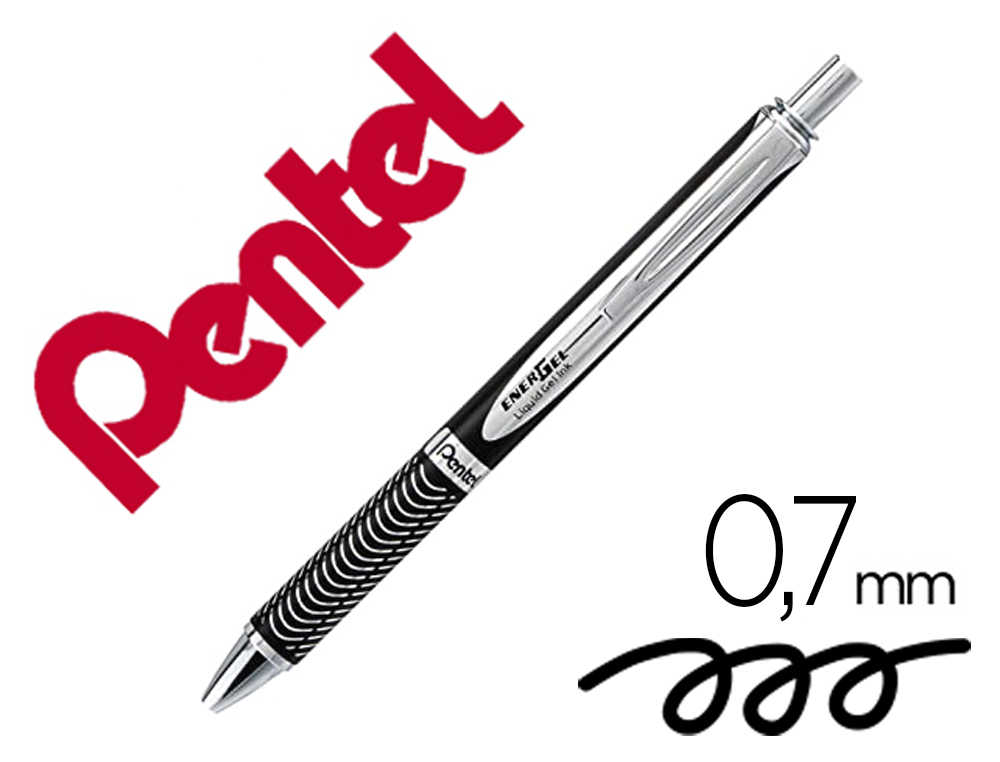 Boligrafo pentel energel bl407a retractil 0,7 mm tinta gel negra cuerpo metalico plata con estuche