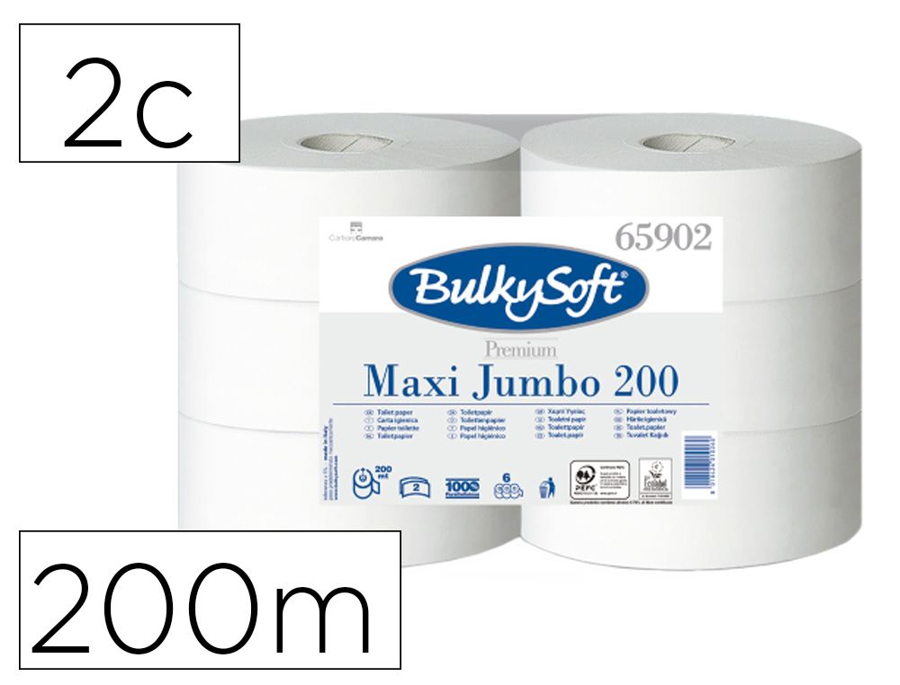 Papel higienico ofyhostel bulkysoft liso 2 capas longitud 200 mt