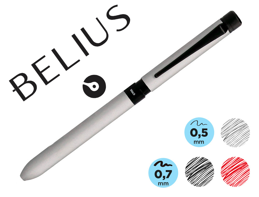 BOLIGRAFO BELIUS BRELA CUERPO HEXAGONAL CON CLIP 3 BOLIGRAFOS (166002)