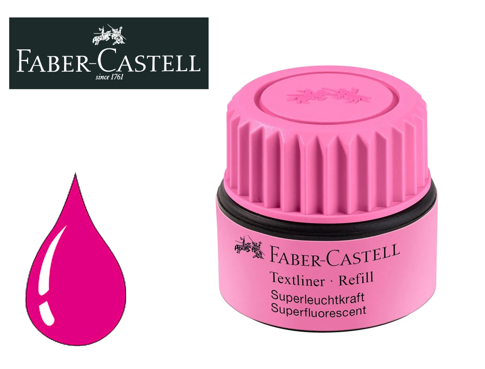 Tinta rotulador faber castell textliner fluorescente 1549 con sistema capilar color rosa bote 30 ml