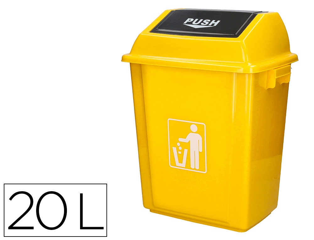 PAPELERA CONTENEDOR Q-CONNECT PLASTICO CON TAPA DE BALANCIN 20 LITROS 340X240X450 MM AMARILLO