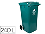 PAPELERA CONTENEDOR Q-CONNECT PLASTICO CON TAPADERA Y RUEDAS 240 LITROS VERDE 1040X620X610 MM