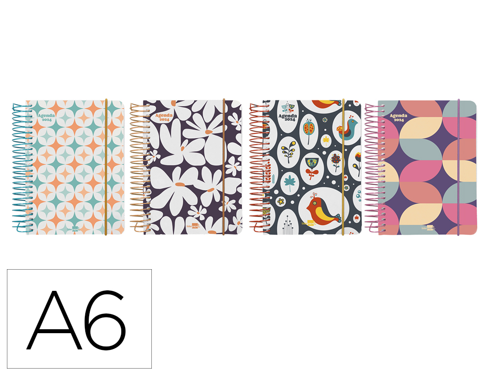 AGENDA ESPIRAL LIDERPAPEL SANTORINI 10,5X14,8 CM 2024 DIA PAGINA COLORES SURTIDOS PAPEL 60 GR