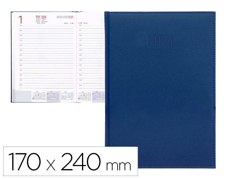 AGENDA ENCUADERNADA LIDERPAPEL CRETA 17X24 CM 2024 DIA PAGINA COLOR AZUL PAPEL 70 GR