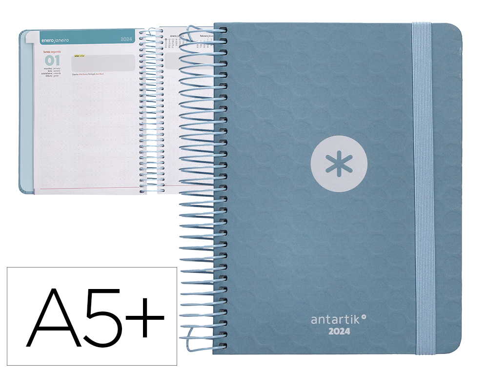 AGENDA DE OFICINA ANTARTIK 2024 DIA PAGINA 80 GR SOBRE Y 3 HOJAS DE PEGATINAS AZUL 165X215 MM