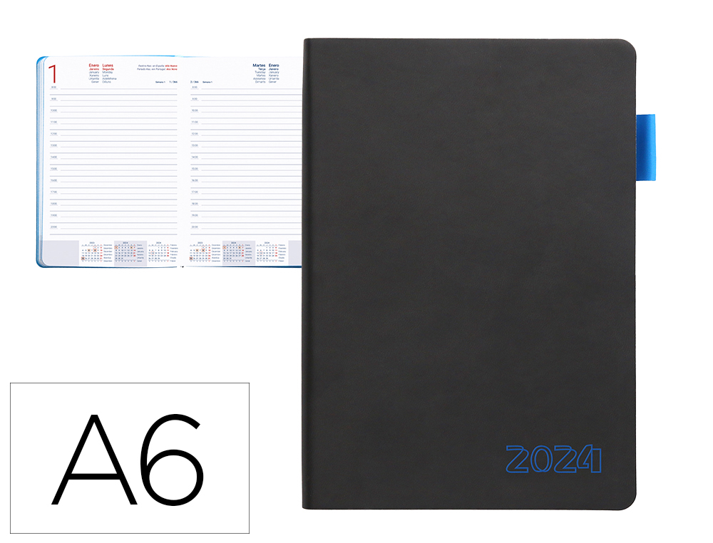 AGENDA ENCUADERNADA LIDERPAPEL SIFNOS A6 2024 DIA PAGINA COLOR AZUL PAPEL 70 GR