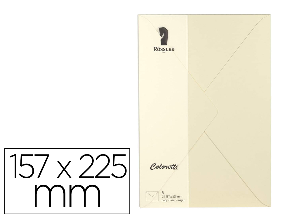 Sobre rossler coloretti c5 color crema 157x225 mm pack de 5 unidades