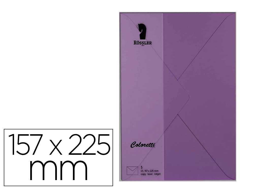 Sobre rossler coloretti c5 color lila 157x225 mm pack de 5 unidades