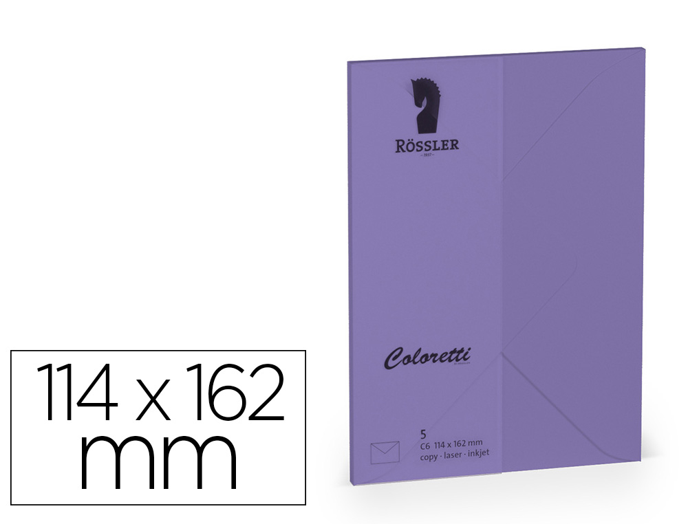 Sobre rossler coloretti c6 ministro color lila 114x162 mm pack de 5 unidades