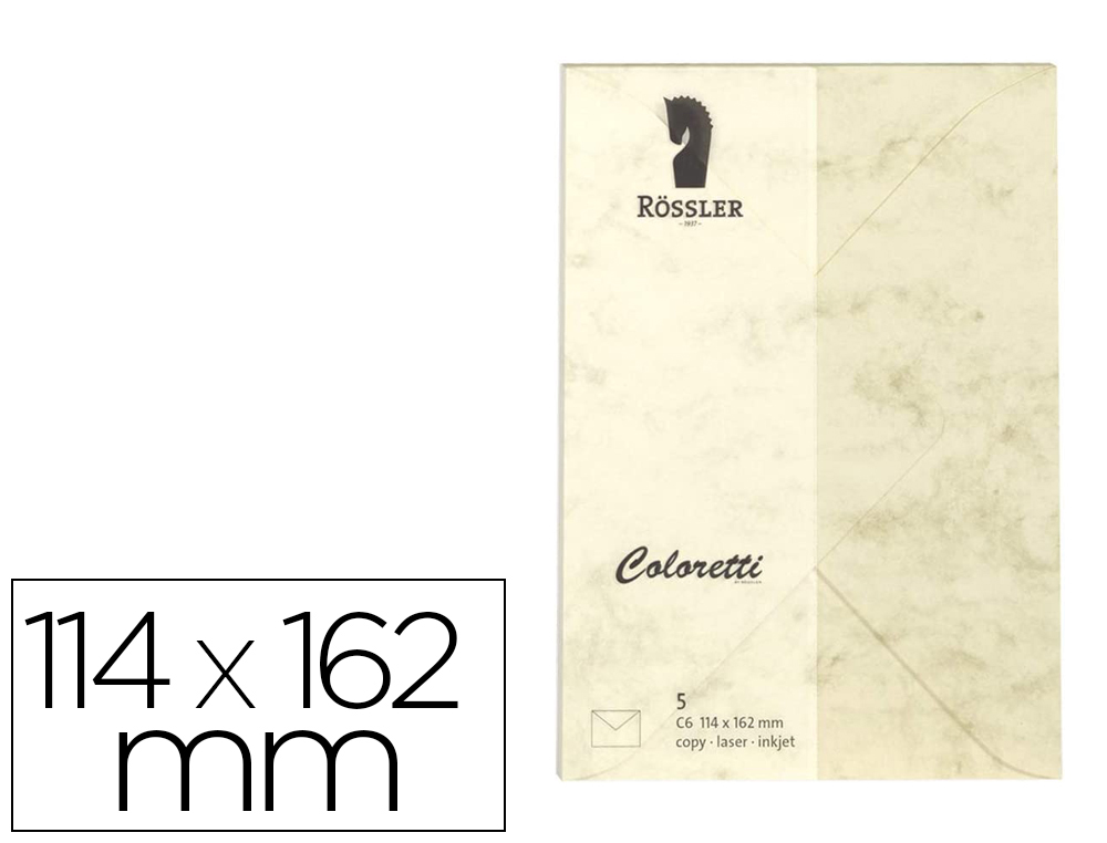 Sobre rossler coloretti c6 ministro color marmol crema 114x162 mm pack de 5 unidades