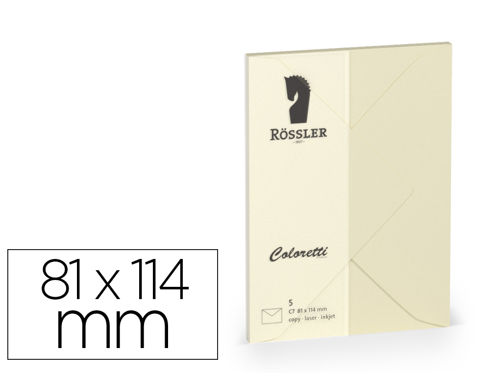 Sobre rossler coloretti c7 color crema 81x114 mm pack de 5 unidades