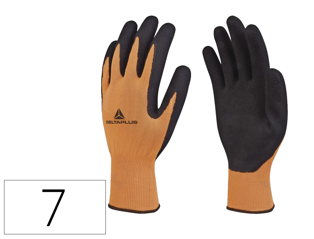 Guantes deltaplus poliester impregando latex palma y dedos naranja fluor/negro talla 7