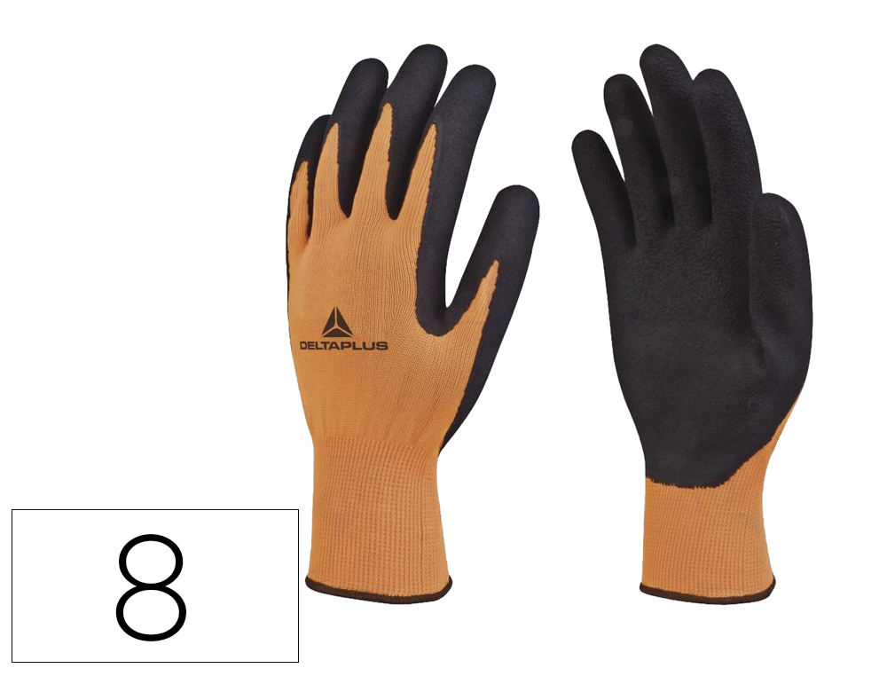 Guantes deltaplus poliester impregando latex palma y dedos naranja fluor/negro talla 8