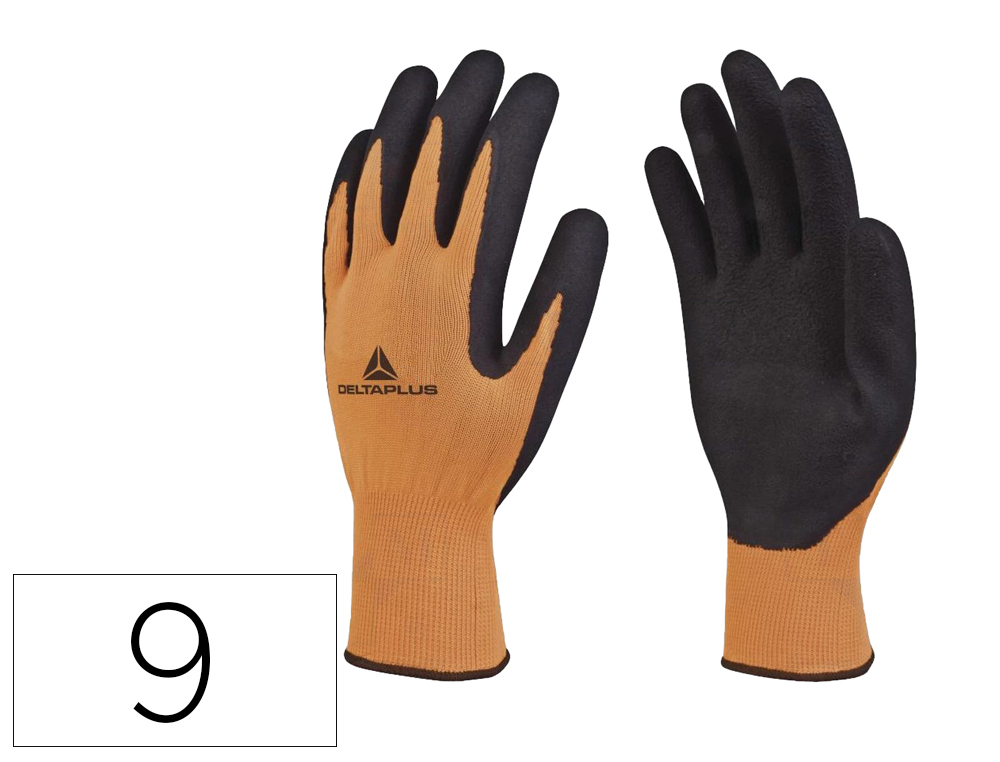 Guantes deltaplus poliester impregando latex palma y dedos naranja fluor/negro talla 9