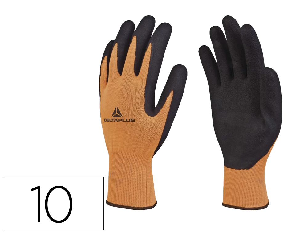 Guantes deltaplus poliester impregando latex palma y dedos naranja fluor/negro talla 10