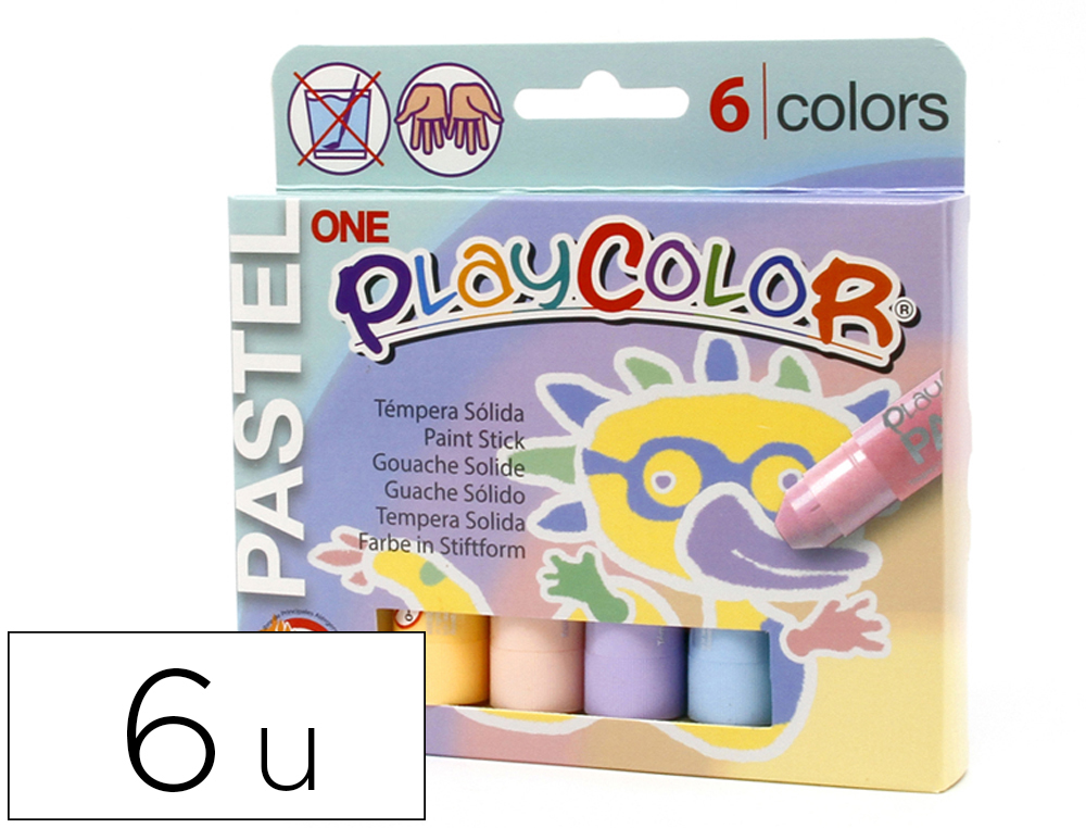 TEMPERA SOLIDA EN BARRA PLAYCOLOR PASTEL ONE CAJA DE 6 UNIDADES COLORES  SURTIDOS