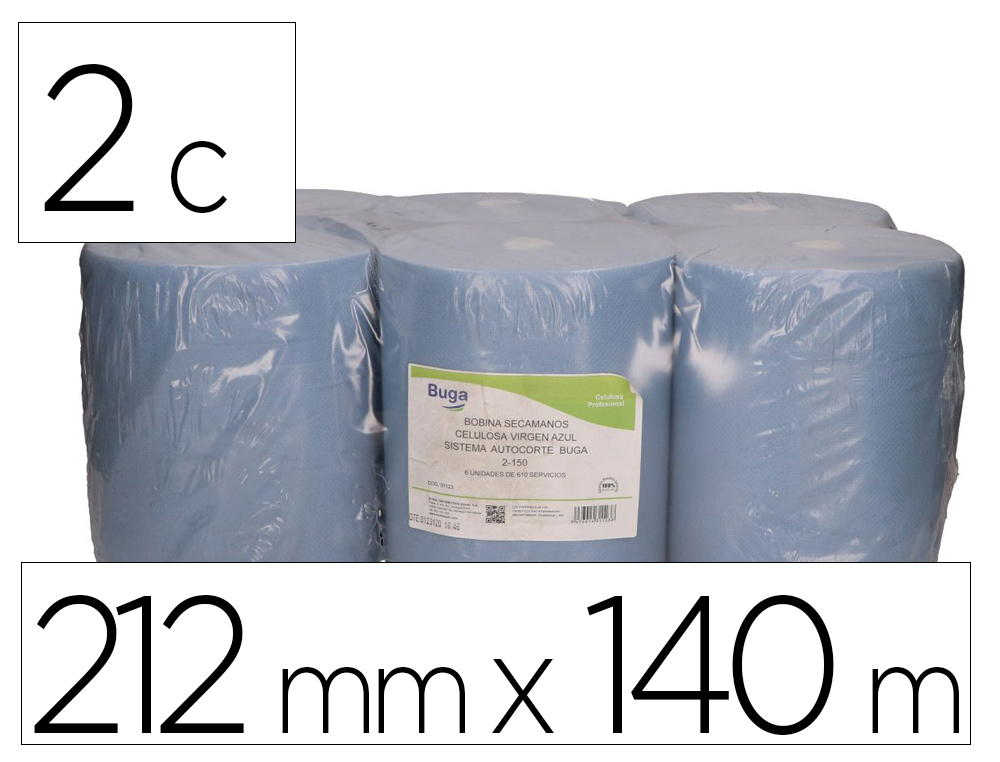 Papel secamanos bunzl greensource 2 capas celulosa reciclada azul 212 mm x 140 mt con sistema autocorte