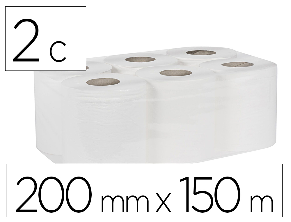 Papel secamanos bunzl greensource 2 capas celulosa blanca 200 mm x 150 mt paquete de 6 rollos