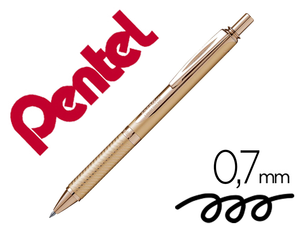 Boligrafo pentel energel bl407a-x retractil 0,7 mm tinta gel negra cuerpo metalico oro con estuche