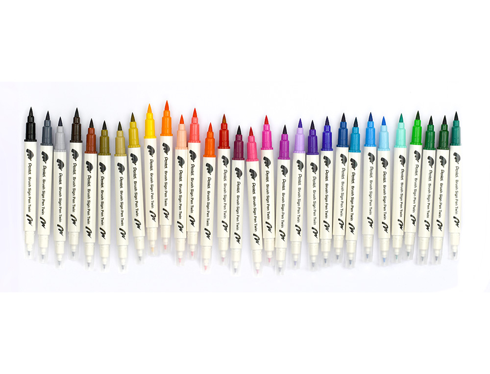 Rotulador pentel brush pen twin doble punta flexible expositor de 90 unidades colores surtidos