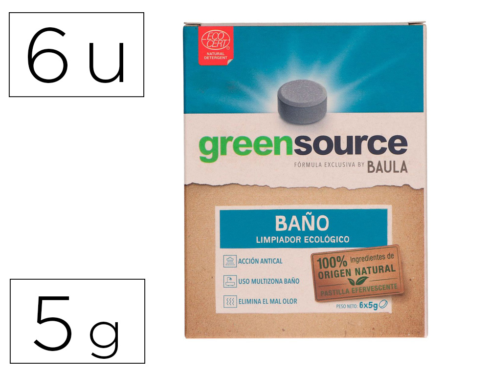 Limpiador de baños bunzl greensource ecologico pastilla de 5 gr paquete de 6 unidades