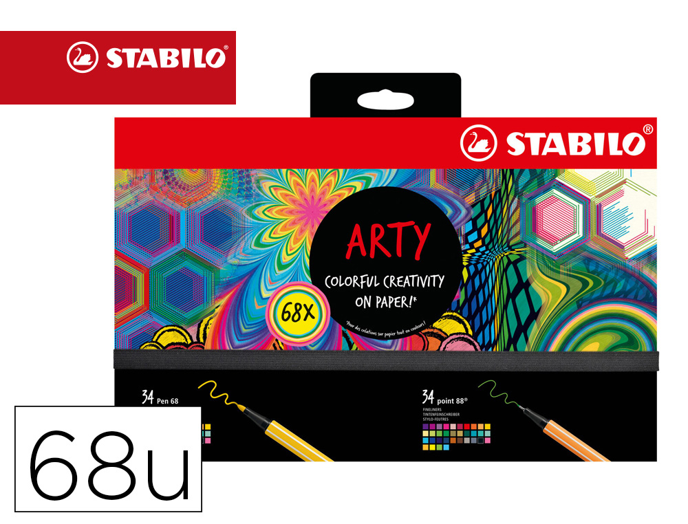 Rotulador stabilo acuarelable pen 68/88 arty line hero estuche de carton de 68 unidades surtidas