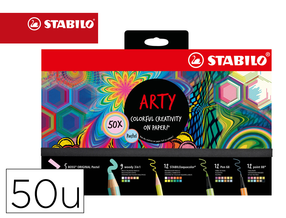 Set stabilo creativo arty line pastel 50 unidades surtidas