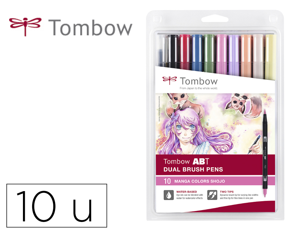 Rotulador tombow dual brush doble punta pincel manga shojo estuche de 10 unidades colores surtidos