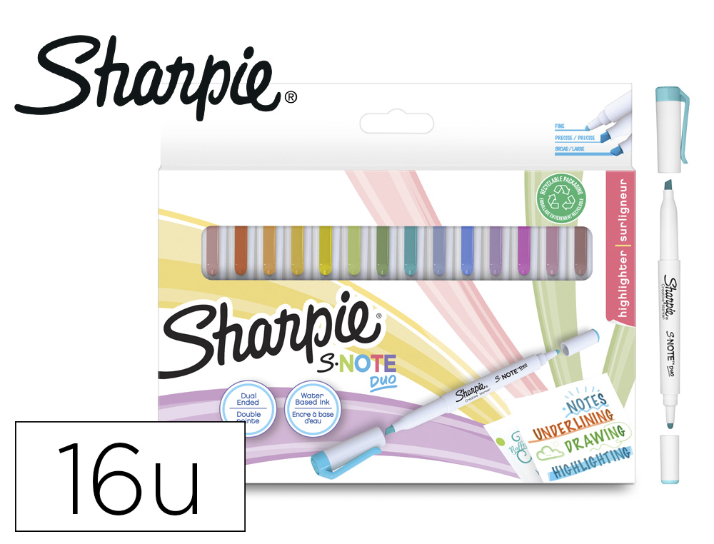 Rotulador sharpie snote duo blister de 16 unidades colores surtidos