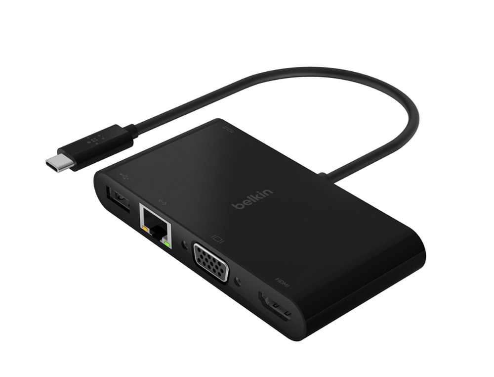 Adaptador belkin avc004btbk usb-c a usb-a 3.0 ethernet vga y hdmi (4k) + carga 100w color negro