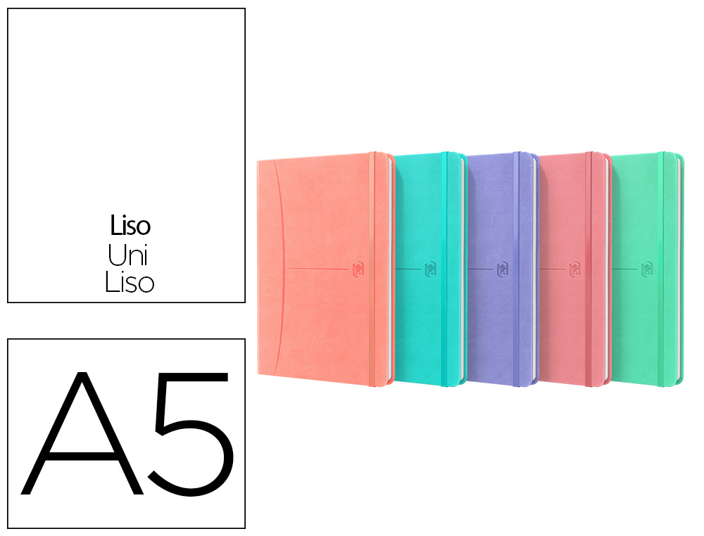 Cuaderno oxford cosida tapa extradura din a5 80 hojas liso colores pastel surtidos