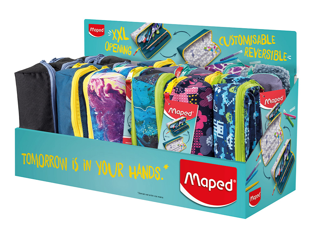 BOLSO ESCOLAR PORTATODO MAPED XXL EXPOSITOR SOBREMESA DE 24 UNIDADES SURTIDAS