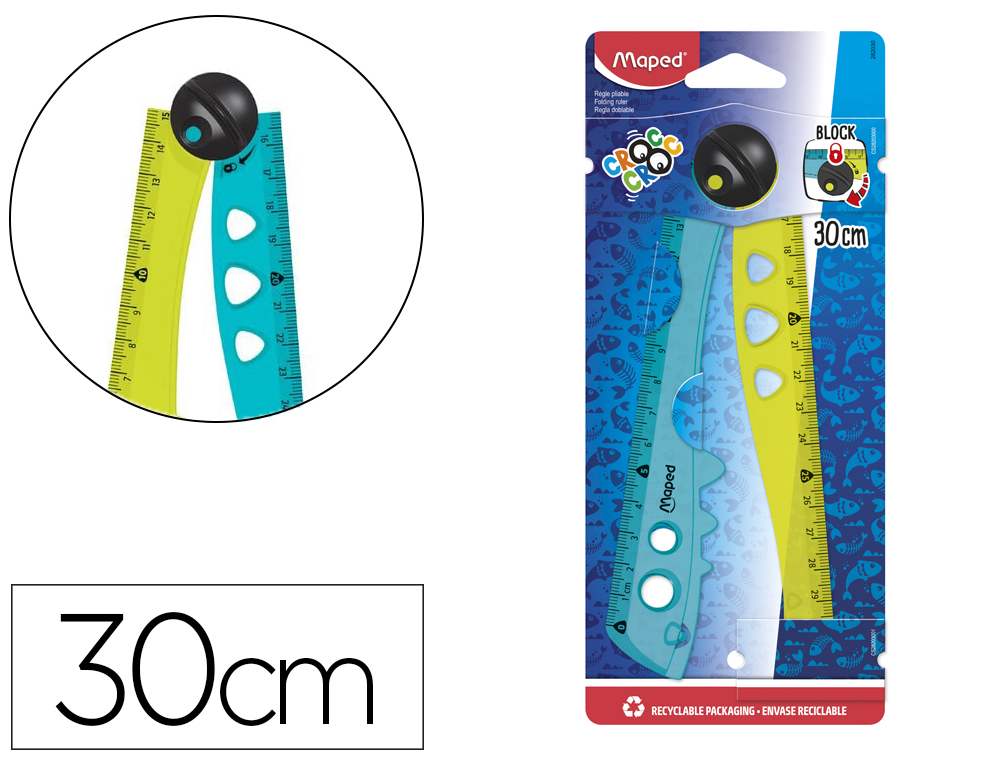 Regla maped plastico plegable croc croc blister de 1 unidad 15 cm + 1 unidad 30 cm