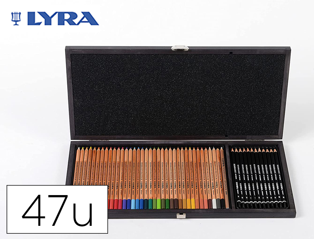 Set dibujo lyra estuche de madera con 47 piezas surtidas