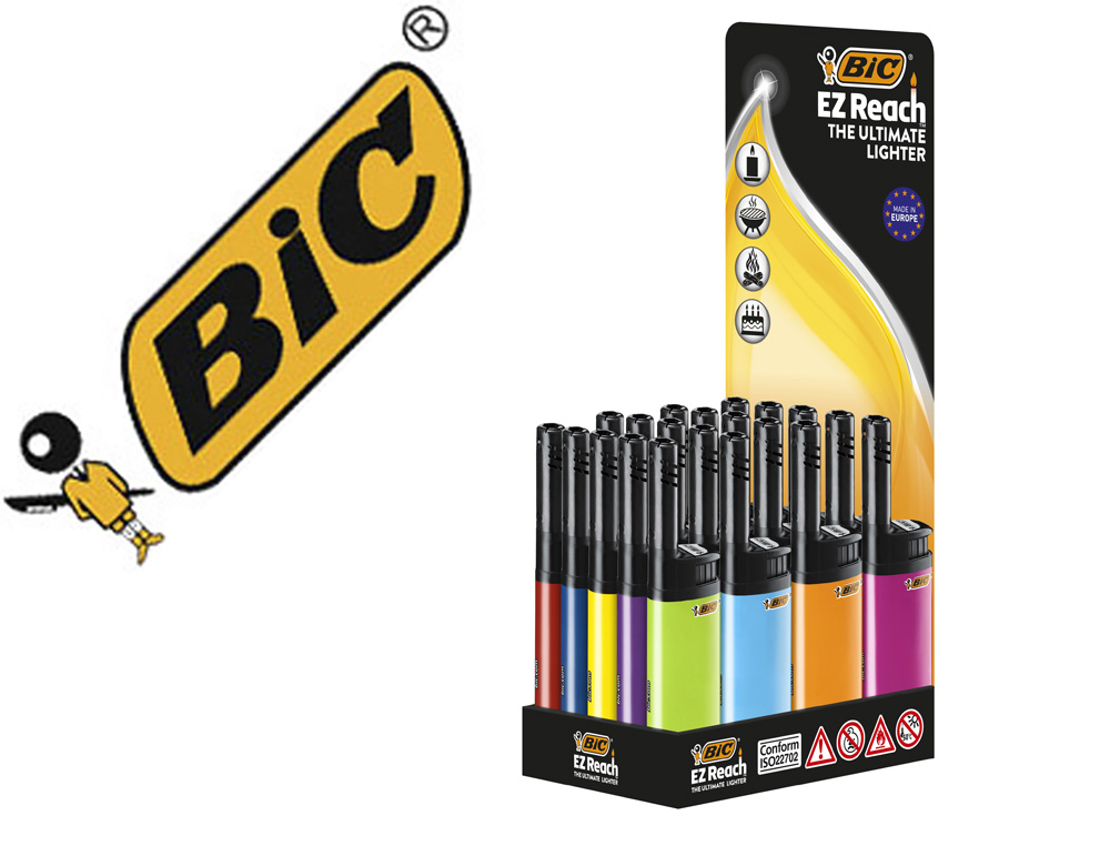 Encendedor bic ez reach j30 expositor de 20 unidades colores surtidos