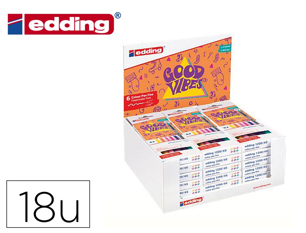 ROTULADOR EDDING PUNTA FIBRA 1200 GOOD VIBES EXPOSITOR CON 18 CAJAS DE 6 COLORES SURTIDOS