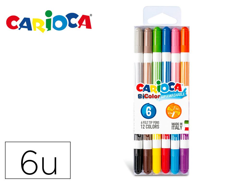 ROTULADOR CARIOCA BI-COLOR BLISTER 6 UNIDADES COLORES SURTIDOS