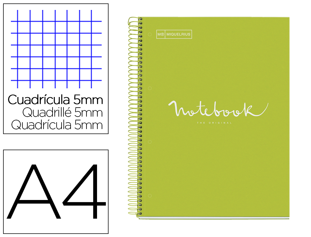 Cuaderno espiral miquelrius notebook 1 emotions tapa forrada din a4 microperforado 80 hojas 90g/m2 cuadro 5 mm