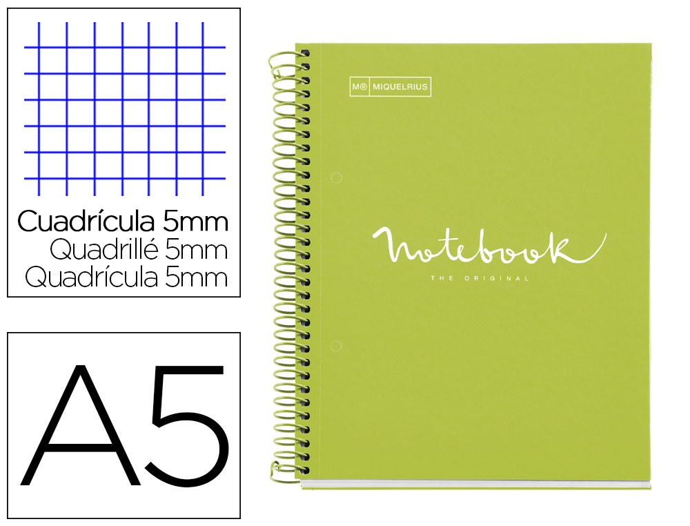 Cuaderno espiral miquelrius notebook 1 emotions tapa forrada din a5 microperforado 80 hojas 90g/m2 cuadro 5 mm