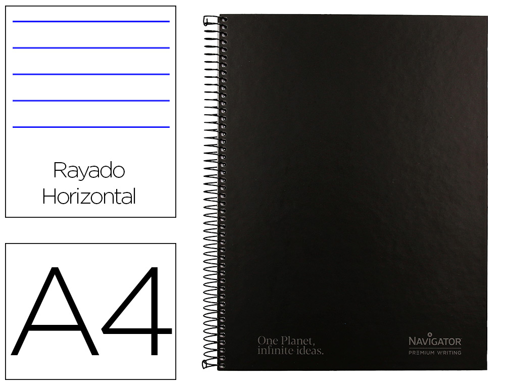 CUADERNO ESPIRAL NAVIGATOR A4 TAPA DURA 80H 80GR HORIZONTAL CON MARGEN NEGRO