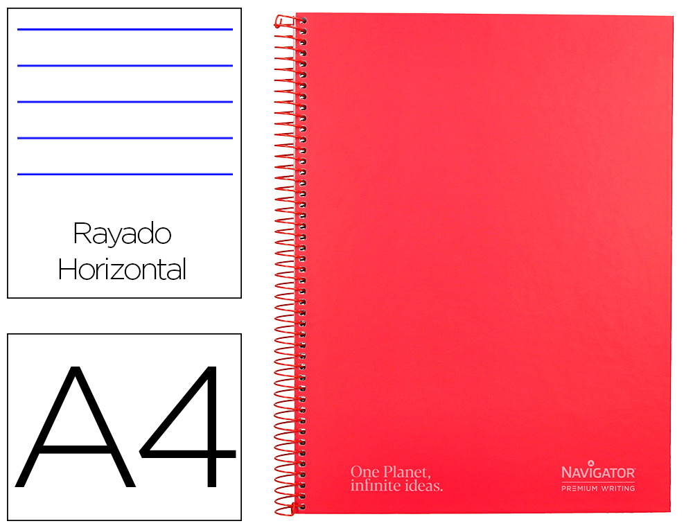 CUADERNO ESPIRAL NAVIGATOR A4 TAPA DURA 80H 80GR HORIZONTAL CON MARGEN ROJO