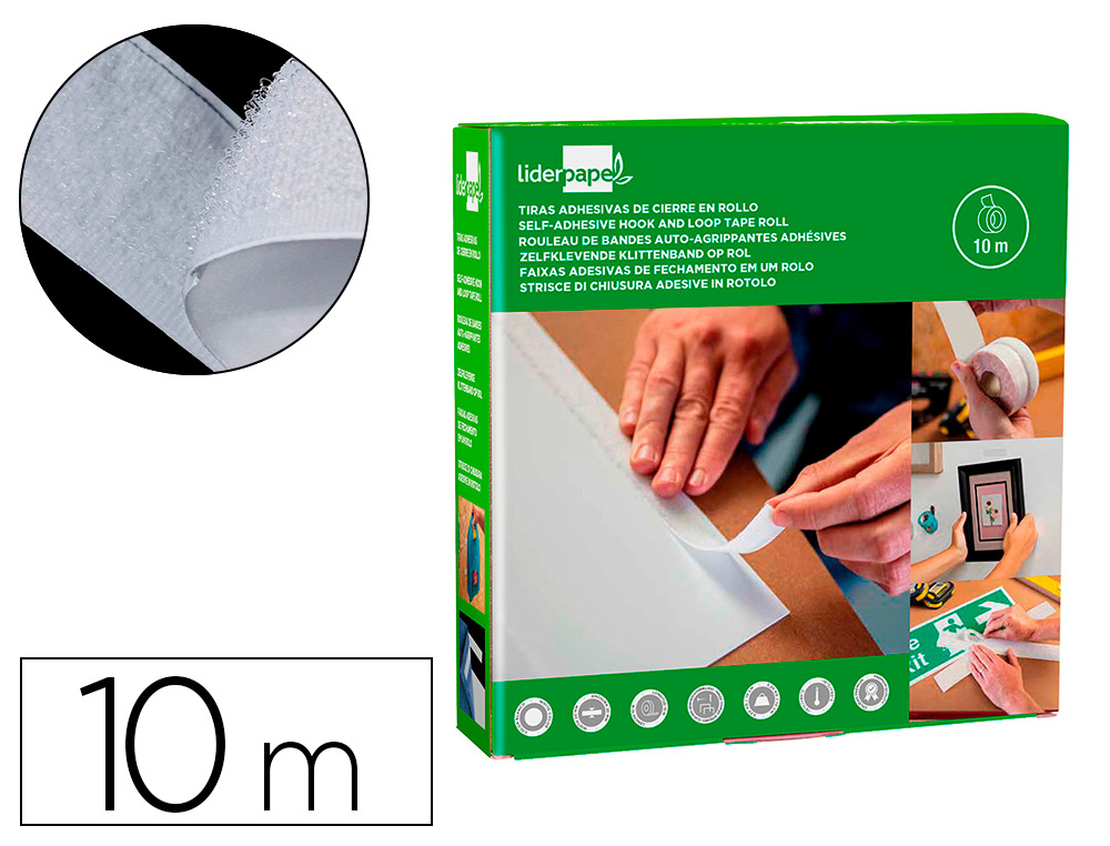 Cremallera Textil Adhesiva Velcro Blanca Plico 20 mm X 25 M. Velcro adhesivo  de doble cara . La Superpapelería