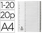 SEPARADOR NUMERICO Q-CONNECT PLASTICO 1-20 JUEGO DE 20 SEPARADORES DIN A4 MULTITALADRO