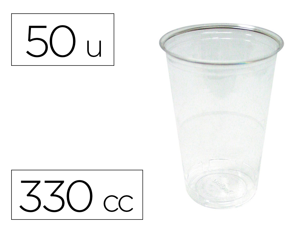 Vaso de plastico transparente 330 cc paquete de 50 unidades