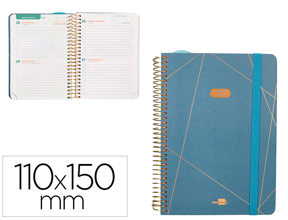 AGENDA ESCOLAR LIDERPAPEL CURSO 23-24 COLLEGE CLASSIC LINES MINI BILINGUE DOS DIAS PAGINA CARTON FORRADO ESPIRAL