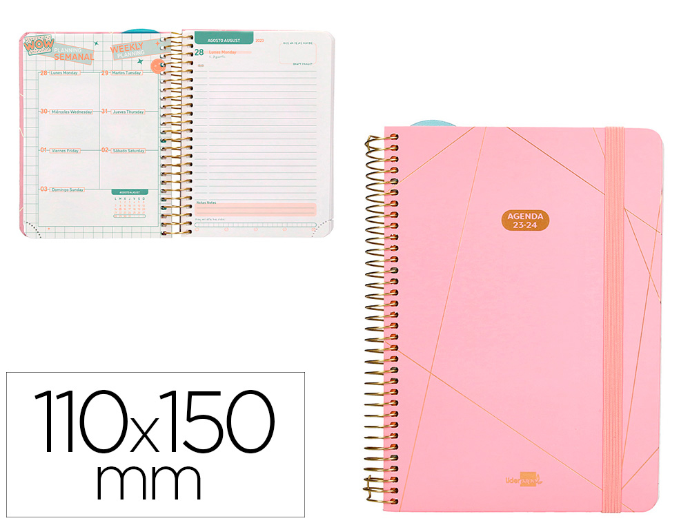 AGENDA ESCOLAR LIDERPAPEL CURSO 23-24 COLLEGE CLASSIC LINES MINI BILINGUE DIA PAGINA CARTON FORRADO ESPIRAL